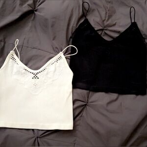 Elegant Black and White Lace Trim Camisole Set